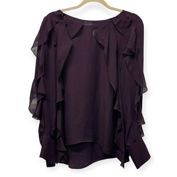 VALENTINA SHAH Purple Plum Ruffle Long sleeve Silk Blouse, NWOT - Picture 3 of 4